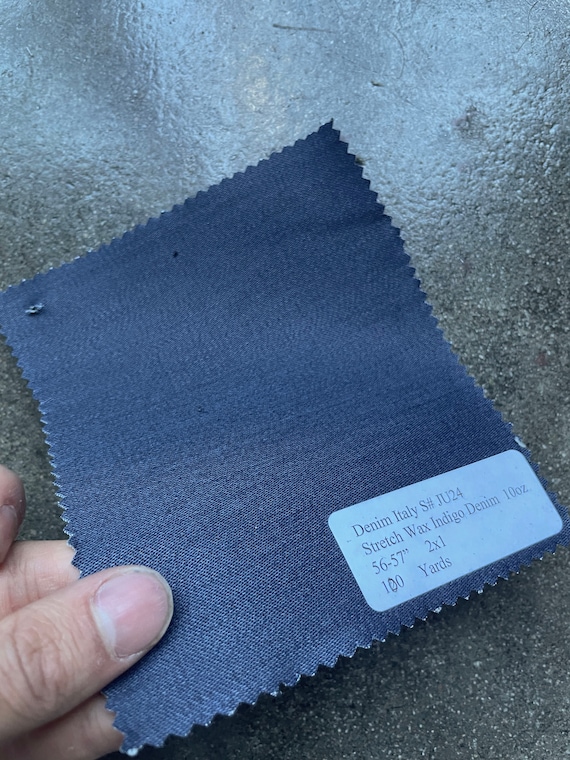 Blue Coated Waxed Indigo Stretch Denim Italian Fabric by the Yard