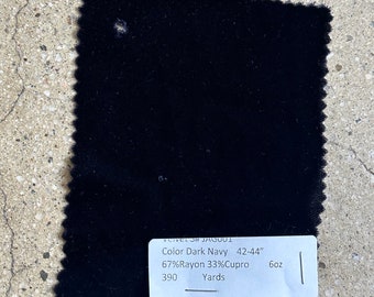 3 yards Dark Navy velvet fabric stretch 6 oz 42-44” 67 Rayon 33 cupro