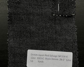 3 Yards Black Japanese Selvedge Denim 29.5” 12 oz 100% Cotton