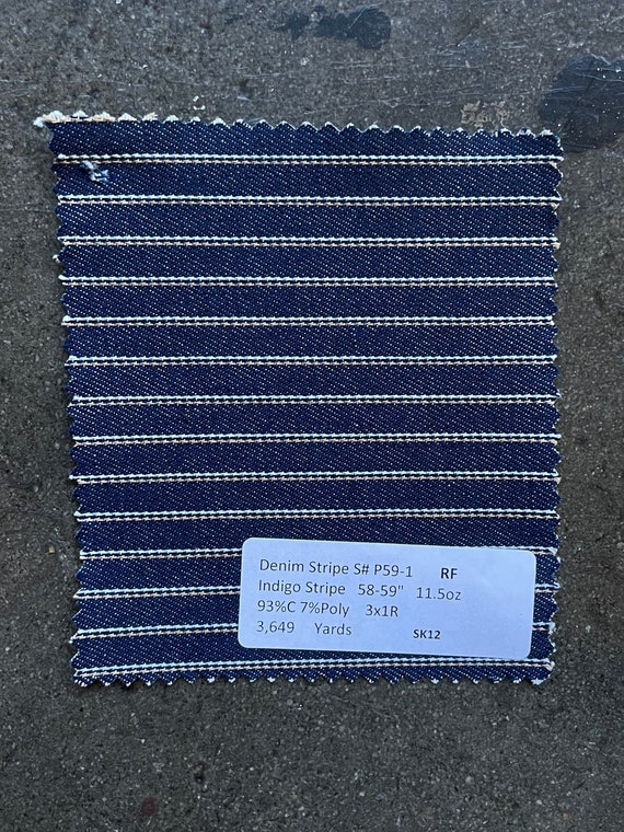 3 Yards Denim Striped Indigo Denim 11.5 oz  93% Cotton 7 Poly 3x1R 58-59"
