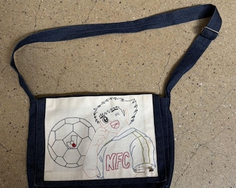 Hand Embroidered Anime Indigo Denim Bag