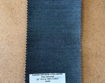 5 Yards Grey Japanese selvedge denim 100% cotton 12.5 oz 32”