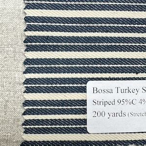 Indigo Streifen Denim Stoff Hickory / Waggon 95% Baumwolle 4 Poly 1 Elastisch 150-145 cm 9 unze
