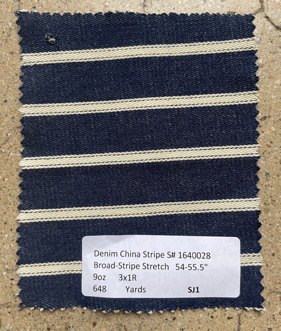 Broad Stripe Stretch Denim Fabric: 9oz Cotton Poly Spandex