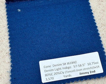 Light Indigo Denim Fabric: 80/20 Cotton Tencel Blend, 3 Yards