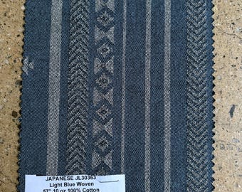 3 yards Light Blue Japanese Tribal Jacquard Fabric 10 oz 100% Cotton 57”