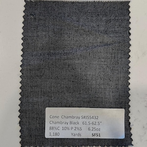 Black Cotton Chambray Fabric: Lightweight Shirting (3 Yards, 61-62&quot;)