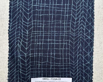 3 Yards geometrische indigo chambray stof 60" 7 oz 100% katoenen shirtgewicht stof