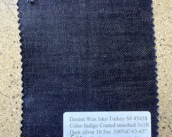 Isko Coated Indigo Denim Fabric 3 Yards Waxed Denim medium-weight 10.5 oz, 100% cotton