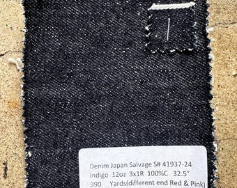 3 Yards Japanese Selvedge Denim: 12oz Raw Cotton Fabric