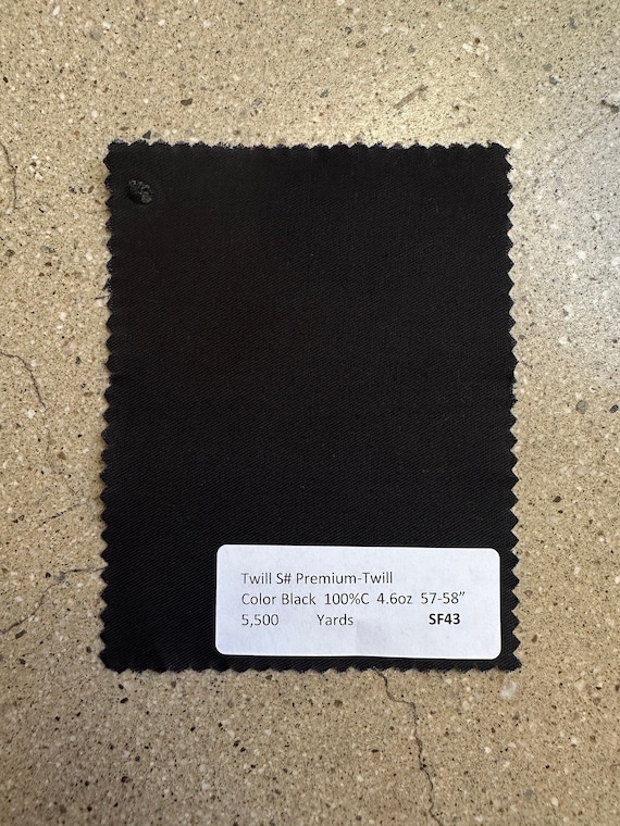 3 yards Premium Black Cotton Twill Lightweight 4.6 oz 100% Cotton