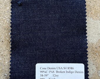 Cone USA Broken Dark Indigo Denim 12oz 99% Cotton 1 Spandex 58-59” 3 Yards