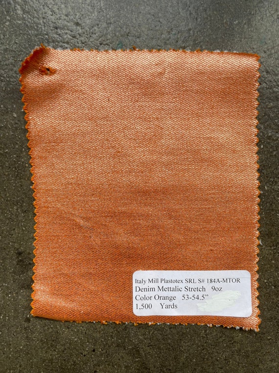 2.75 Yards Orange Metallic Stretch Denim Fabric - Italian 9oz Medium Weight