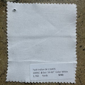 3 jardas de tecido de sarja BRANCO 8,5 oz tecido de calça de peso médio 59-60" 100% algodão