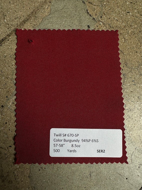 3 Yards Burgundy Poly Twill Fabric 8.5 oz Poly Spandex 57-57”