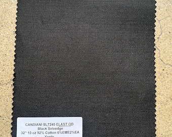 3 Yards Black Overdyed Candiani Selvedge Denim 32" 10 oz 92% Cotton 6 EME 2 Elastic