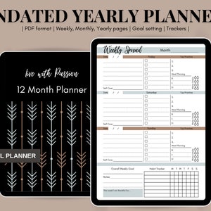 Undated Digital Yearly Planner | Weekly, Monthly, Yearly Digital Life Planner | Portrait Digital Planner