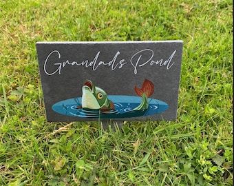 Personalised slate pond sign, garden gift, Father’s Day, birthday, keepsake gift.
