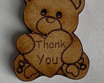 A Little Pocket "Thank You" Bear Hug for Loved Ones Wooden Laser Engraved Heart Token Gift X 10