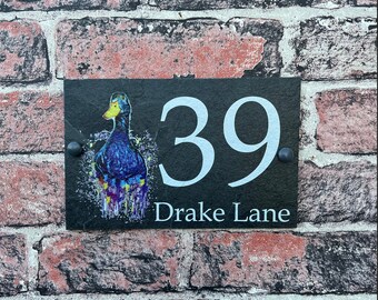 Slate house plaque, personalised, house sign, outdoor plaque, new home, house warming gift, duck house sign, duck gift, duck, customised.