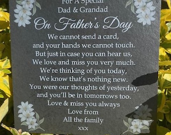 Father’s Day Personalised Memorial Slate Plaque, Dad, Grandad, Grave Marker, Garden Plaques (14x14cm) 1