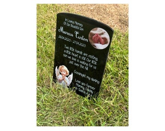Children’s, child’s Temporary headstone, personalised gravestone, angel headstone, guardian angel.