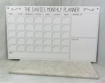 Personalised wipeable perspex family planner, organiser, monthly planner, mum planner, 50x30cm.