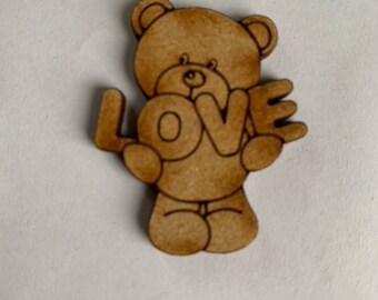 A Little Pocket "Love Bear" Bear Hug for Loved Ones, Wooden Laser Engraved Heart Token Gift X 10