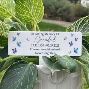 Personalised Memorial Plaque With Ground Stake, Butterfly Plant Pot Plaque, Commemoration Sign,  In Loving Memory, Garden Plaque Spike.