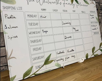 Personalised wipeable perspex family planner, organiser, weekly planner, mum planner, 50x30cm.