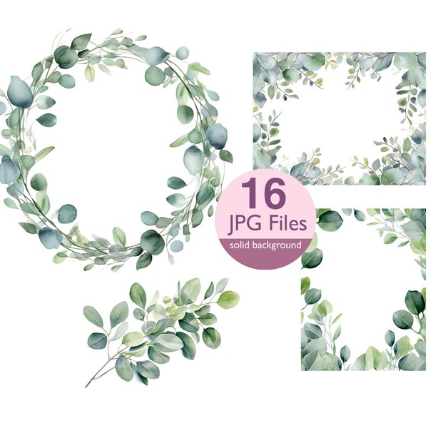 Images clipart de feuilles d'eucalyptus, images JPG et bordures clipart, fleurs pour faire-part de mariage, agenda, carnet d'autocollants indésirables