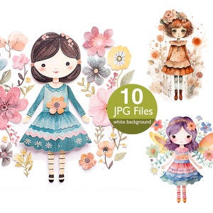 Adorable girl cartoon clip art, JPG, Black Whimsical girls, clipart, junk journal, scrapbook