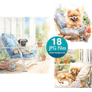 Hund auf Veranda Clip Art, JPG Planer, Süßer Hund auf Veranda, Sticker, Junk Journal, Scrapbooking, Digitales Papier