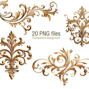 Clip art de floreios de latão vintage, PNG Filigrana ornamentada antiga para reserva de sucata de diário de sucata