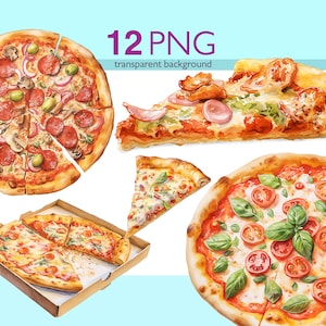 Pizza Clip art, PNG watercolor food clipart, slice of pizza junk journal, Commercial use