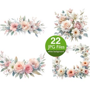 Imágenes prediseñadas de flores de rosas de melocotón, imágenes prediseñadas de acuarela de ramo de flores ruborizadas JPG, flores para invitación de boda, planificador, diario basura con pegatinas