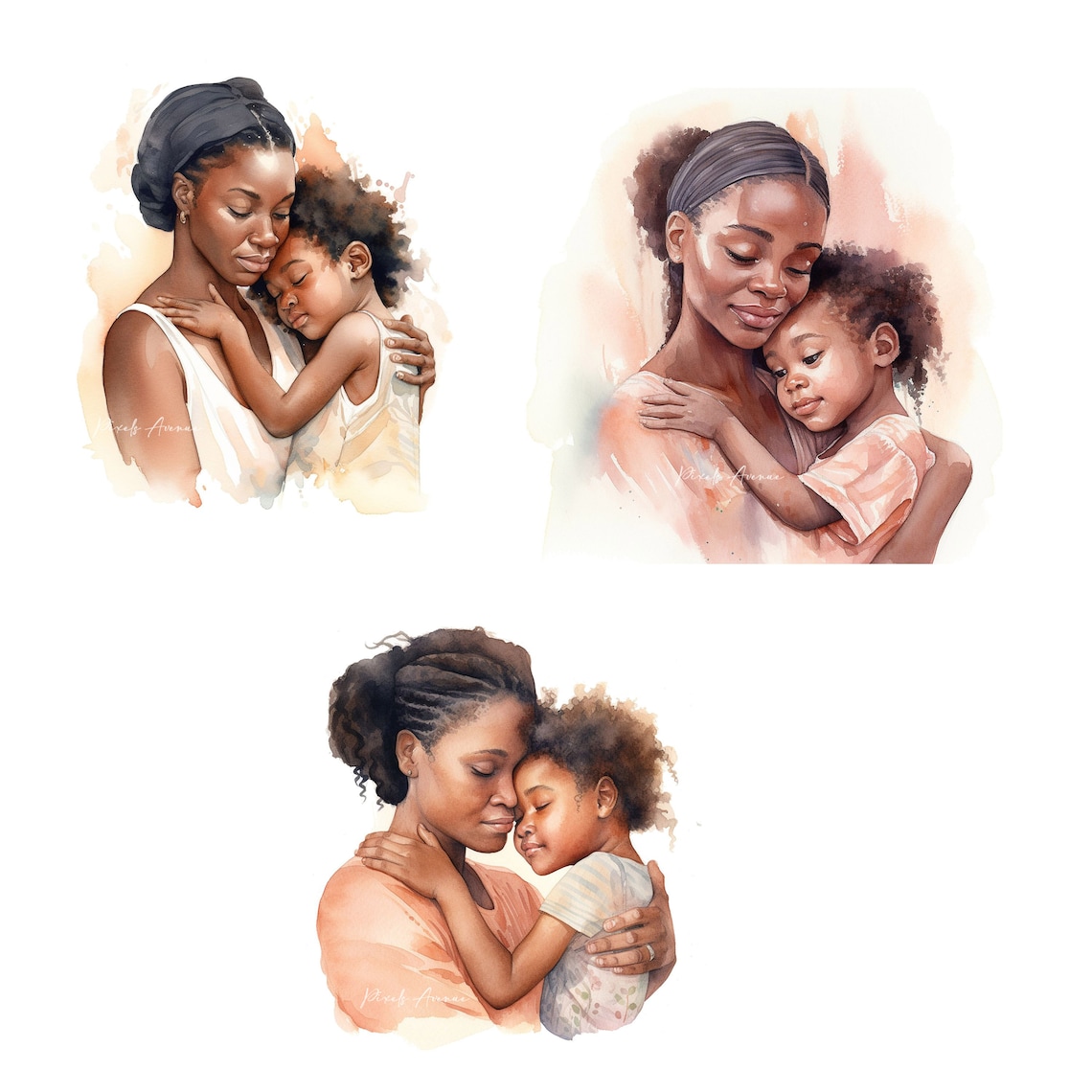 Mother and Child Clip Art, JPG African American Mother’s Day Watercolor