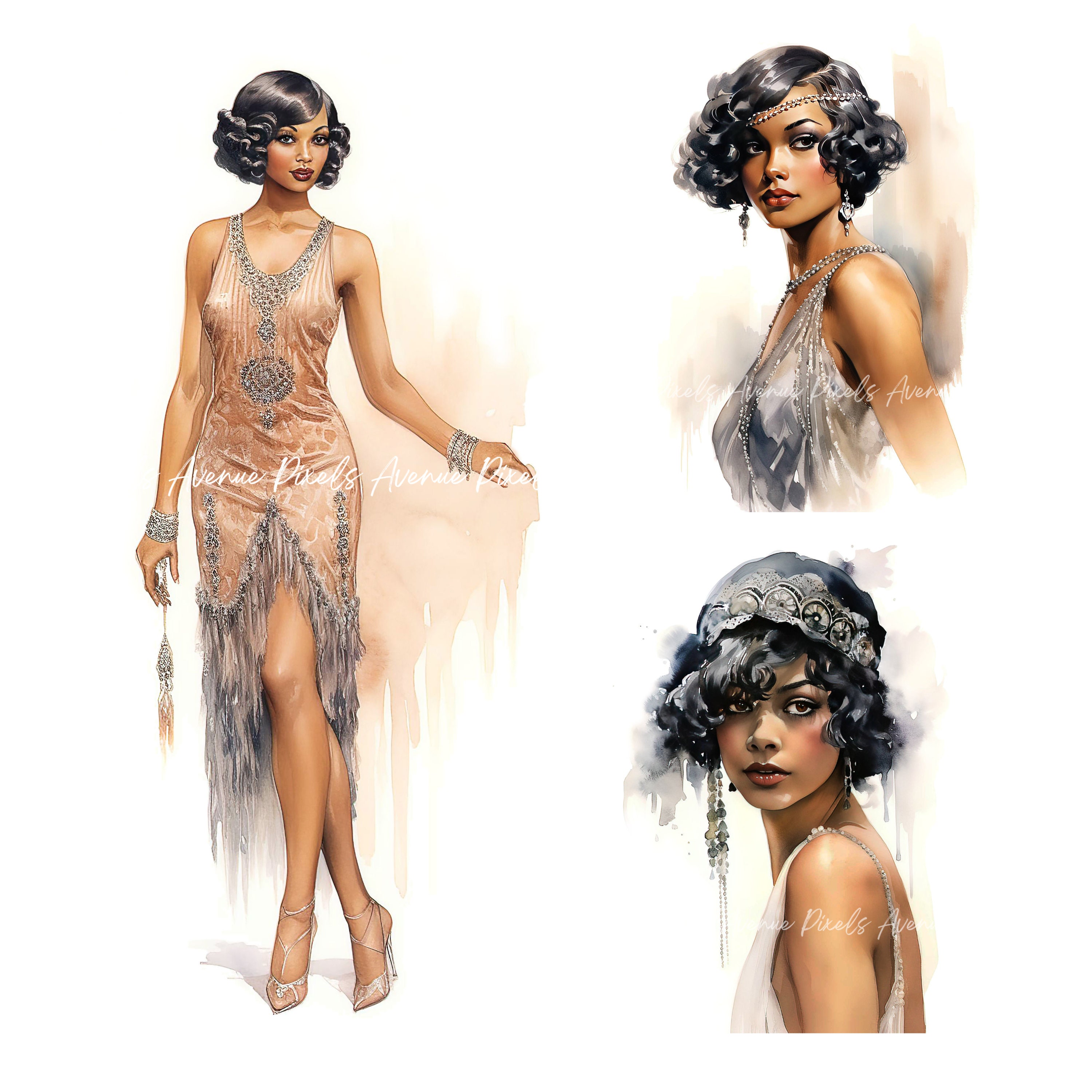 1920s Flapper Girl Clipart: African American Glamour (13 JPG Files) - Etsy