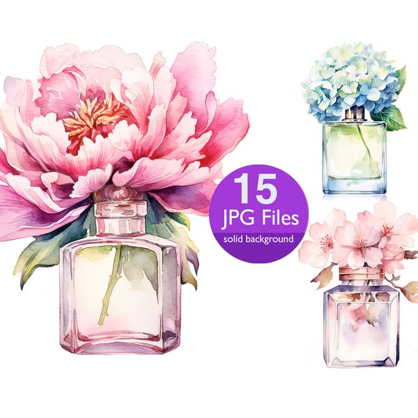 Fleurs dans l'art de clip de vase de parfum, vase JPG de clipart aquarelle de fleurs, faire-part de mariage floral, planificateur, journal indésirable d'autocollant