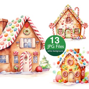 Gingerbread house clip art, JPG Christmas watercolor, holiday clipart, Junk journal, card making