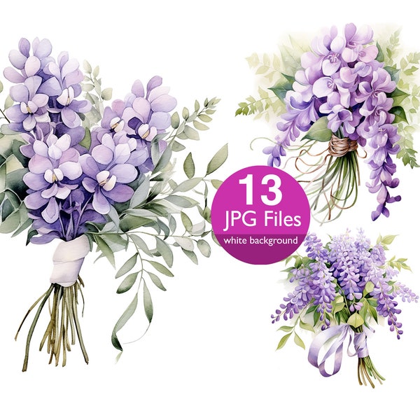 Clip art floral de glycine, clipart bouquet floral JPG, fleurs pour invitation de mariage, planificateur, journal indésirable autocollant