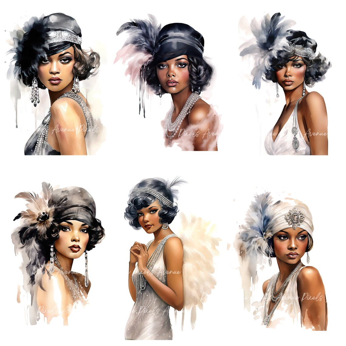 1920s Flapper Girl Clipart: African American Glamour (13 JPG Files) - Etsy