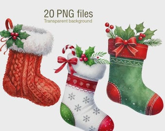 Clipart de calcetín navideño: Gráficos PNG festivos (uso comercial)