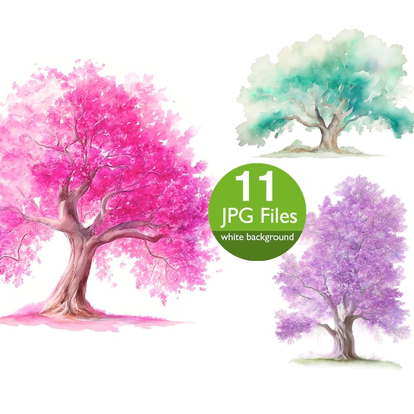 Pastel Trees clip art, JPG Garden illustration clipart, Tree, planner sticker junk journal, digital art