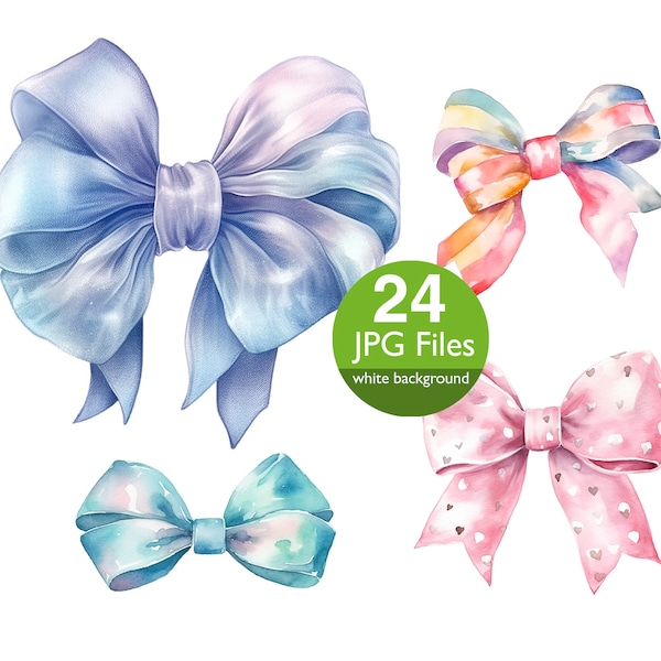 Bow clip art, JPG watercolor, Ribbon bows clipart, Commercial use, Junk journal