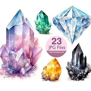 Crystal Gemstone clip art, JPG watercolor clipart,  crystals Digital download, commercial use, junk journal
