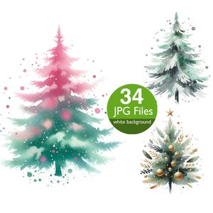 Watercolor Christmas Tree Clipart: Minimalist Holiday Designs (JPG)
