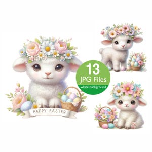 Lamb Easter Clip Art, Cute Easter Lamb, Chick hatching, Spring Lamb, Floral Lamb, Commercial use, junk journal, DIY Easter Card Graphics