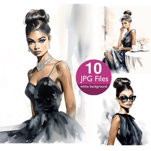 ClipArt di abitino nero afroamericano, ragazze di moda JPG, donne nere Moda elegante, clipart, diario spazzatura