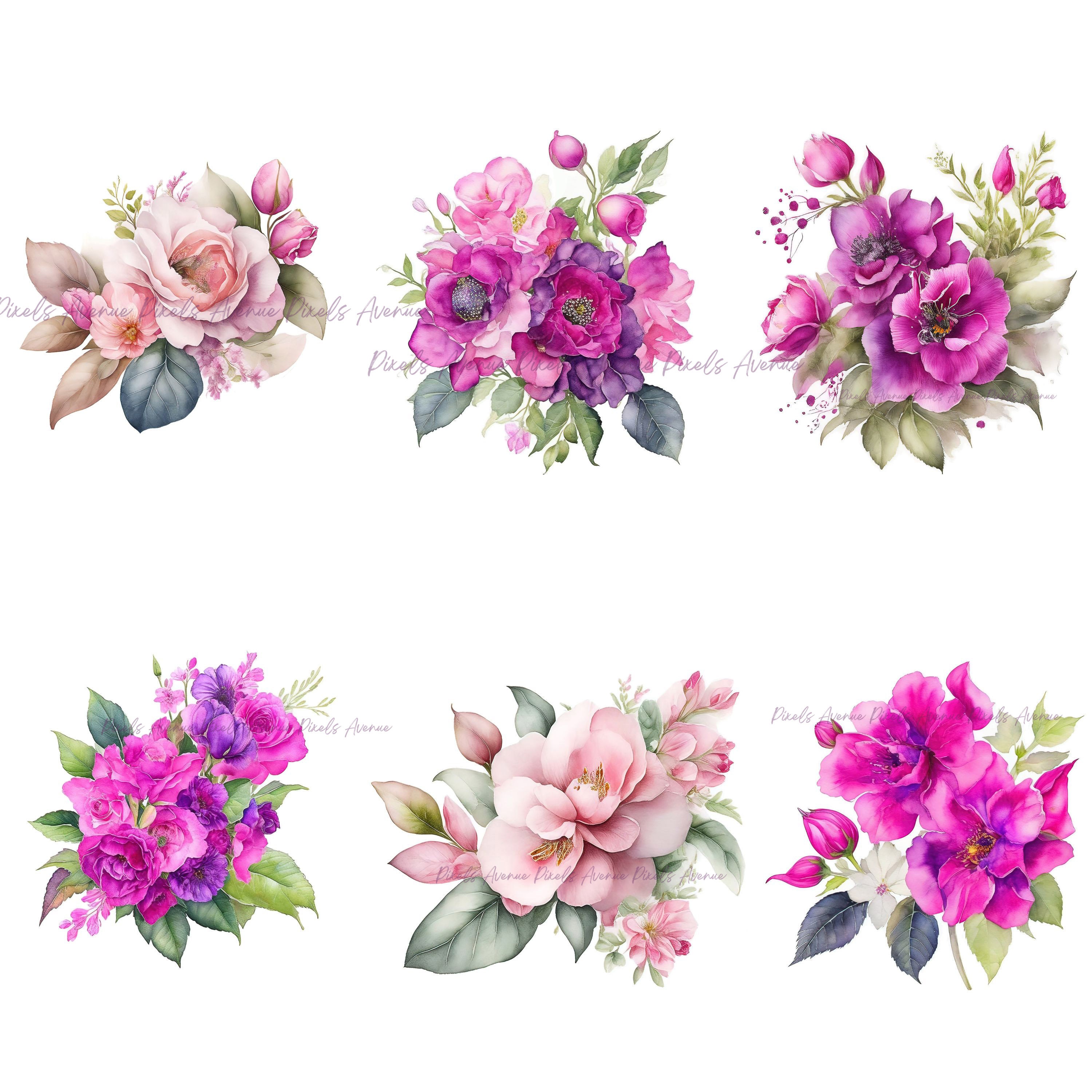 Pink Flowers Clip Art JPG Roses Flower Watercolor Clipart - Etsy